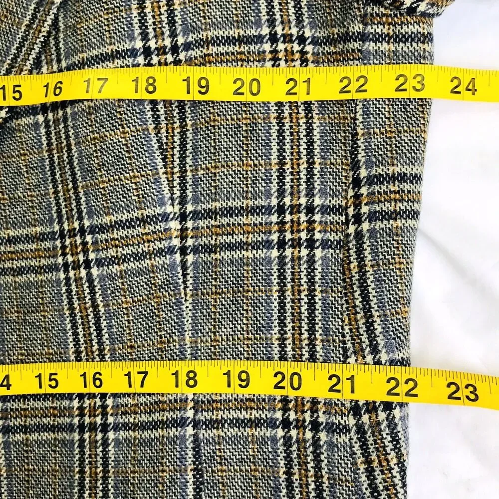 Hart Schaffner Marx Sport Coat Vintage Wool Plaid Blue 44 46 L Retro Preppy